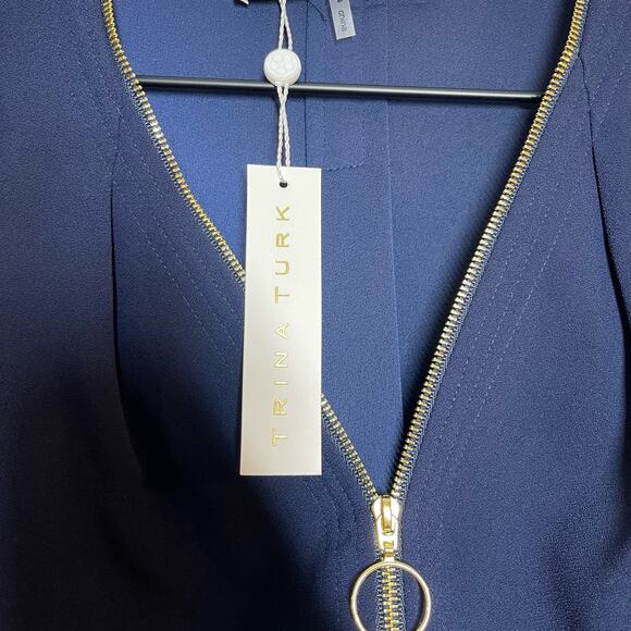 NEW Trina Turk Taliah Crepe Tunic Dress Women's Size 2 Indigo Blue Zipper Front - Picture 8 of 8